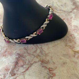 EUC~Woman’s Sterling Silver Cubic Zirconia Rhinestone Pink & Crystal Bracelet